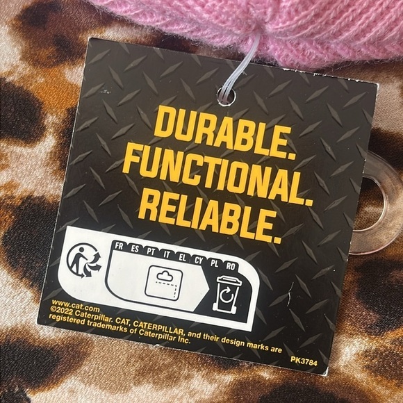 Brand New Caterpillar CAT Pink Knit Cuffed Beanie Hat White Embroidered Logo - Picture 9 of 11